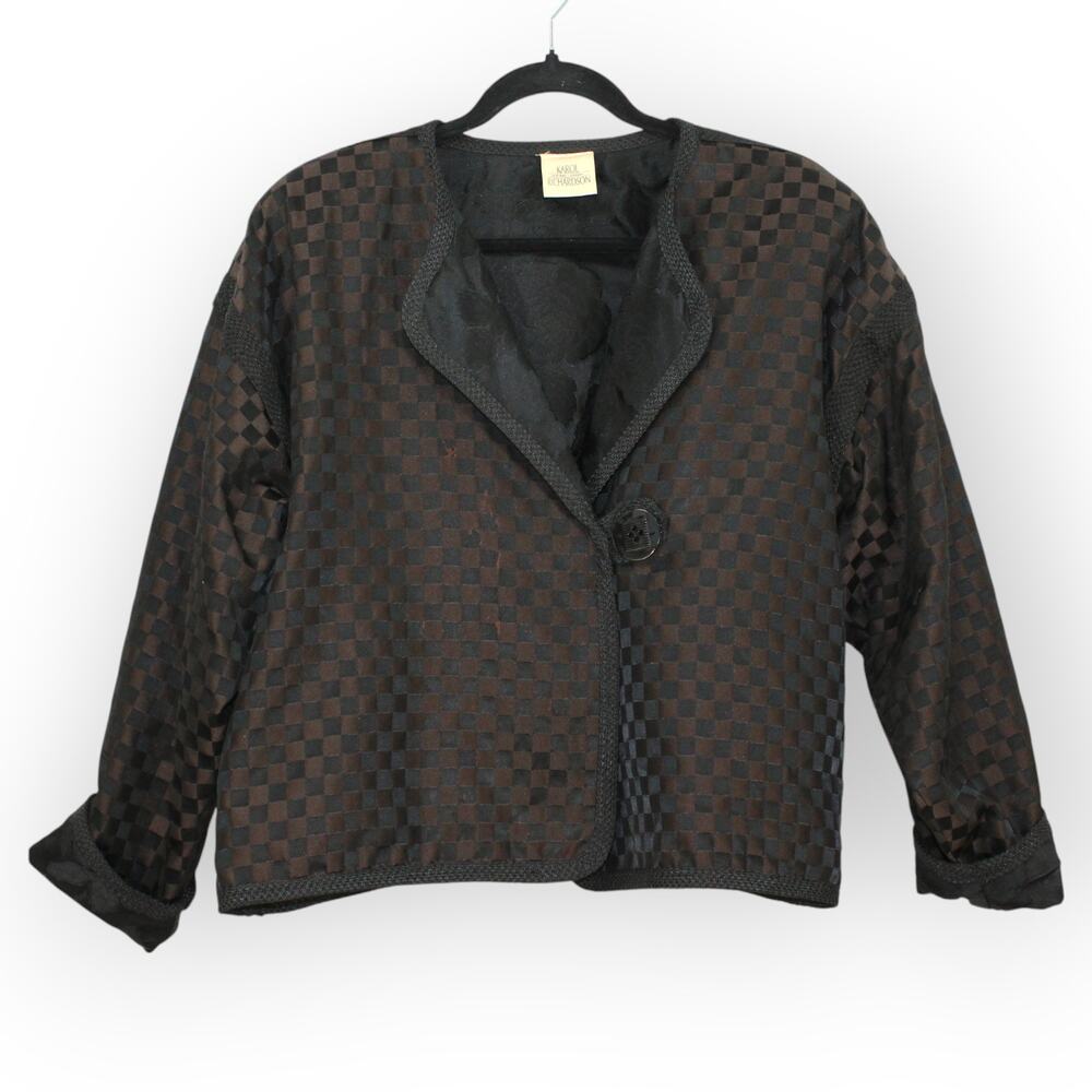 Karol Richardson Brocade Jacket Reversible Black Brown Floral Checked